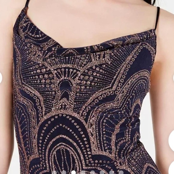 Jump' Glitter Bodycon dress -print Women Junior Party stretch mini blue M - Picture 3 of 9